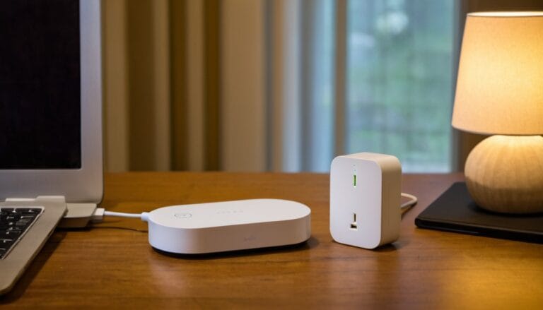 Shelly WiFi Smart Plug und Zigbee Coordinator auf einem Schreibtisch im Vergleich