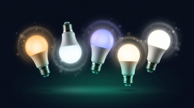 Verschiedene Zigbee-Lampen von IKEA, Philips Hue und Innr nebeneinander mit Home Assistant Logo